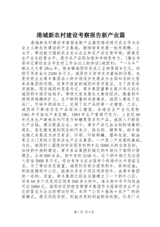港城新农村建设考察报告新产业篇 