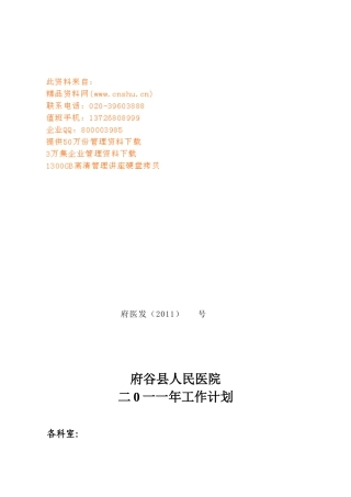 府谷县人民医院工作计划书