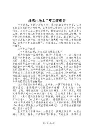 县统计局上半年工作报告 