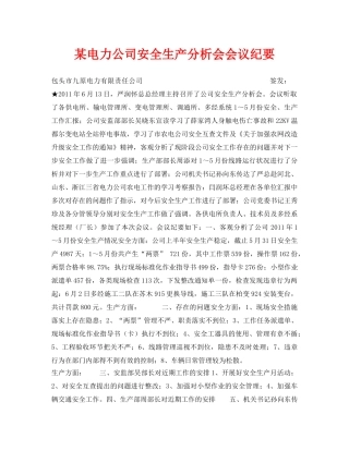 《安全管理文档》之某电力公司安全生产分析会会议纪要 