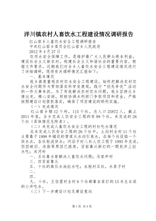 洋川镇农村人畜饮水工程建设情况调研报告 