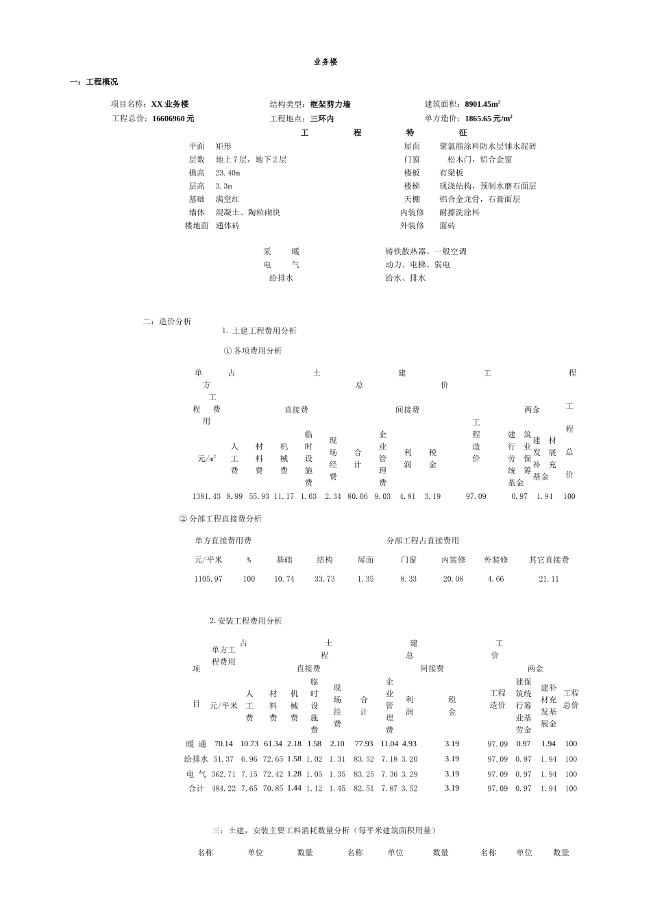 北京某业务楼造价分析_第1页