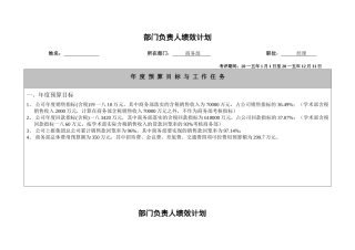 业务部门业务执行层绩效计划书