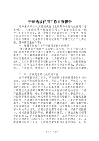 干部选拔任用工作自查报告 