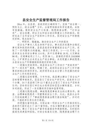 县安全生产监督管理局工作报告 