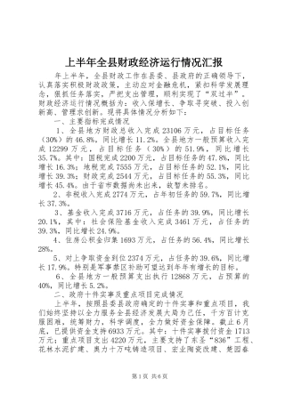 上半年全县财政经济运行情况汇报 