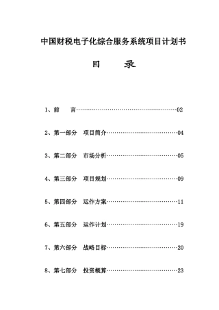 中国财税电子化综合服务系统项目计划书（资料）