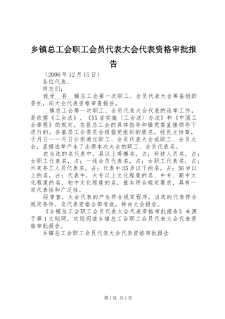 乡镇总工会职工会员代表大会代表资格审批报告 