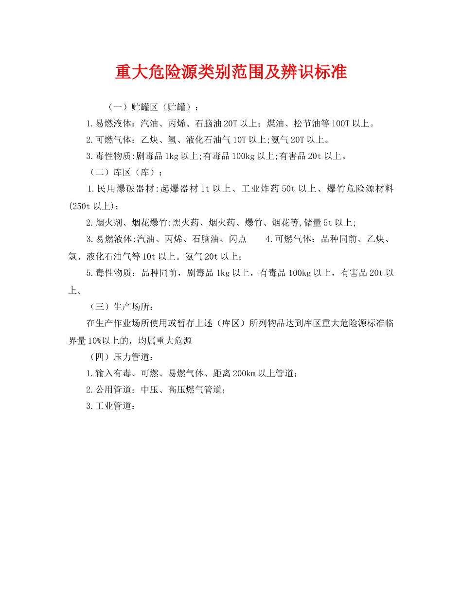 《安全管理》之重大危险源类别范围及辨识标准 _第1页