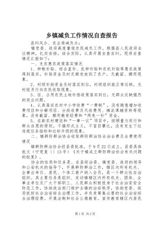 乡镇减负工作情况自查报告 