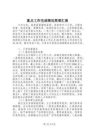 重点工作完成情况简要汇报 