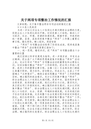 关于两项专项整治工作情况的汇报 