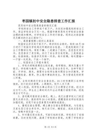 枣园镇初中安全隐患排查工作汇报 