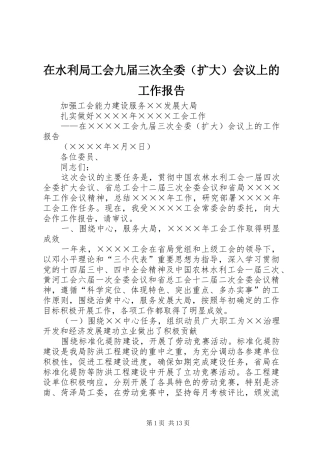 在水利局工会九届三次全委（扩大）会议上的工作报告 