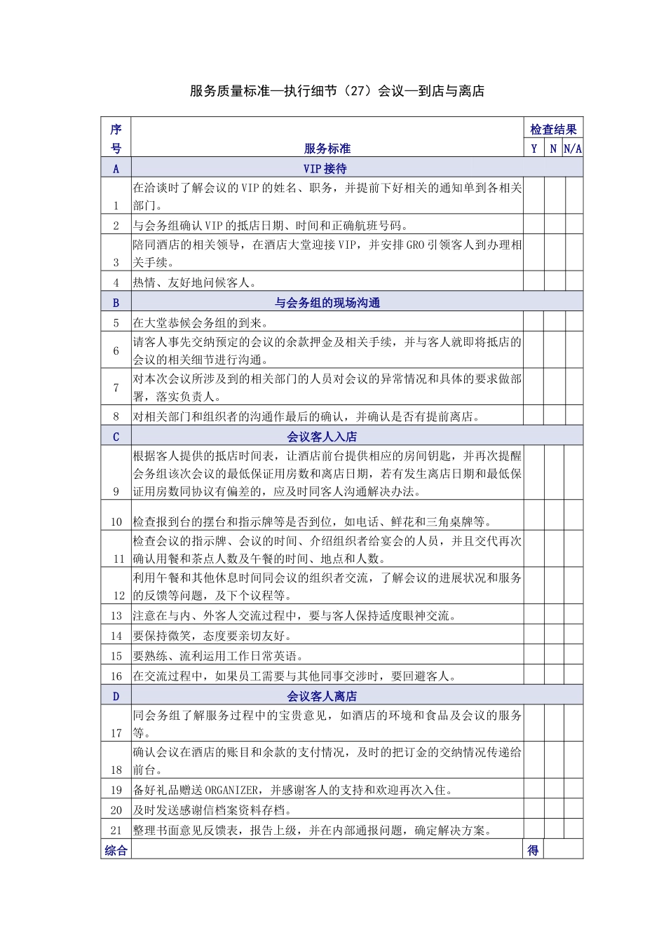会议接待准备服务质量检查表_第2页