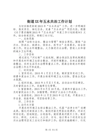 街道XX年五水共治工作计划