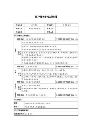 仪器生产企业客户服务职位说明书