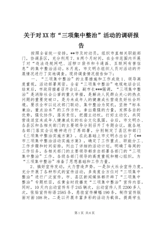 关于对XX市“三项集中整治”活动的调研报告 