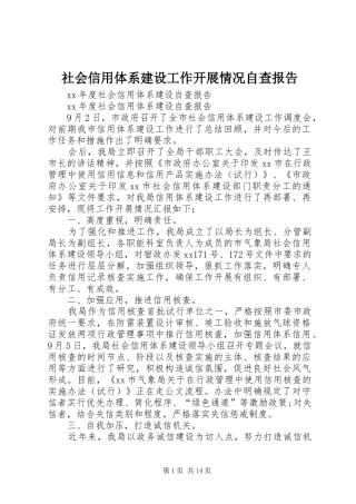 社会信用体系建设工作开展情况自查报告 