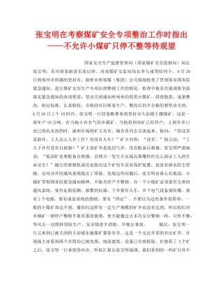 《安全管理》之张宝明在考察煤矿安全专项整治工作时指出——不允许小煤矿只停不整等待观望 