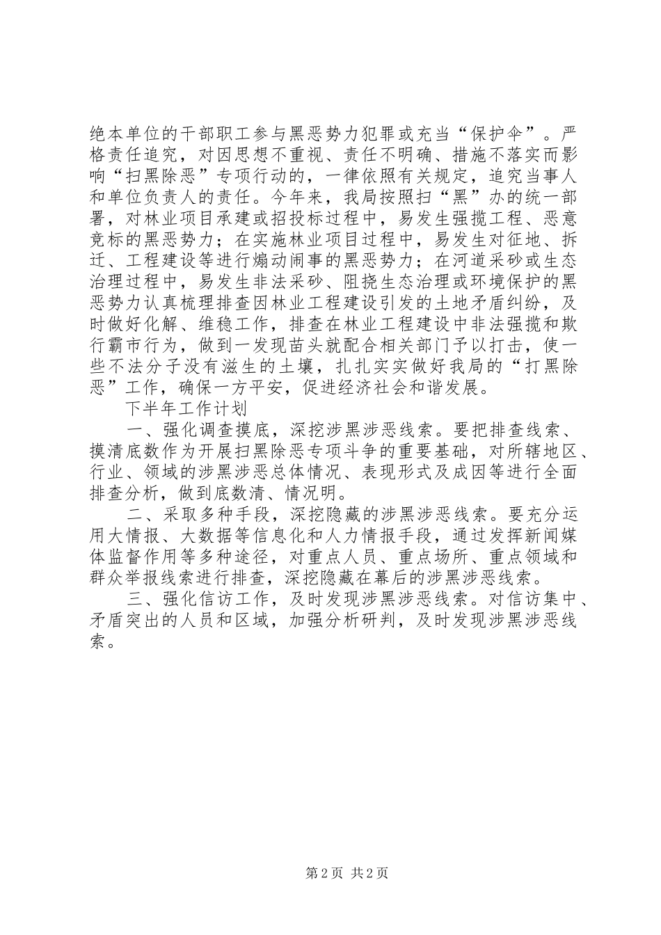 关于上半年扫黑除恶专项斗争总结及下半年工作计划_第2页