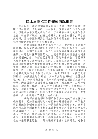 国土局重点工作完成情况报告 