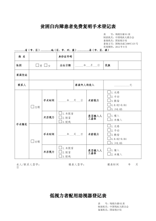“十二五”残疾人事业统计台账卡片表