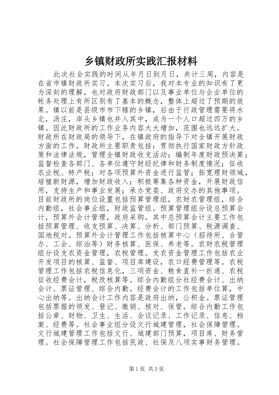乡镇财政所实践汇报材料 _第1页