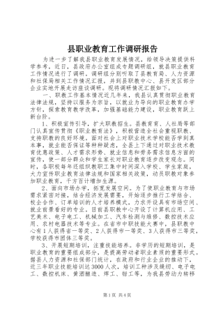 县职业教育工作调研报告 
