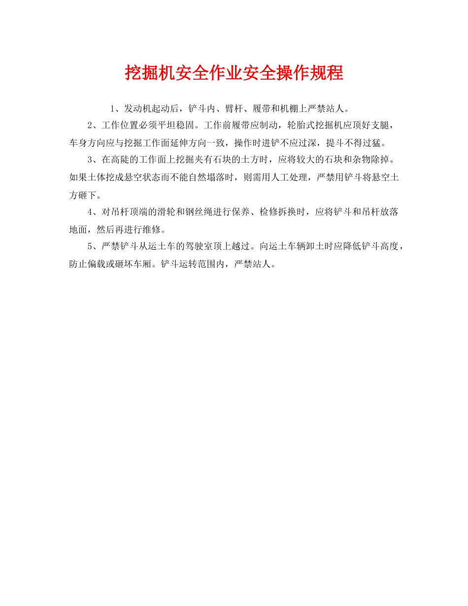 《安全操作规程》之挖掘机安全作业安全操作规程 _第1页
