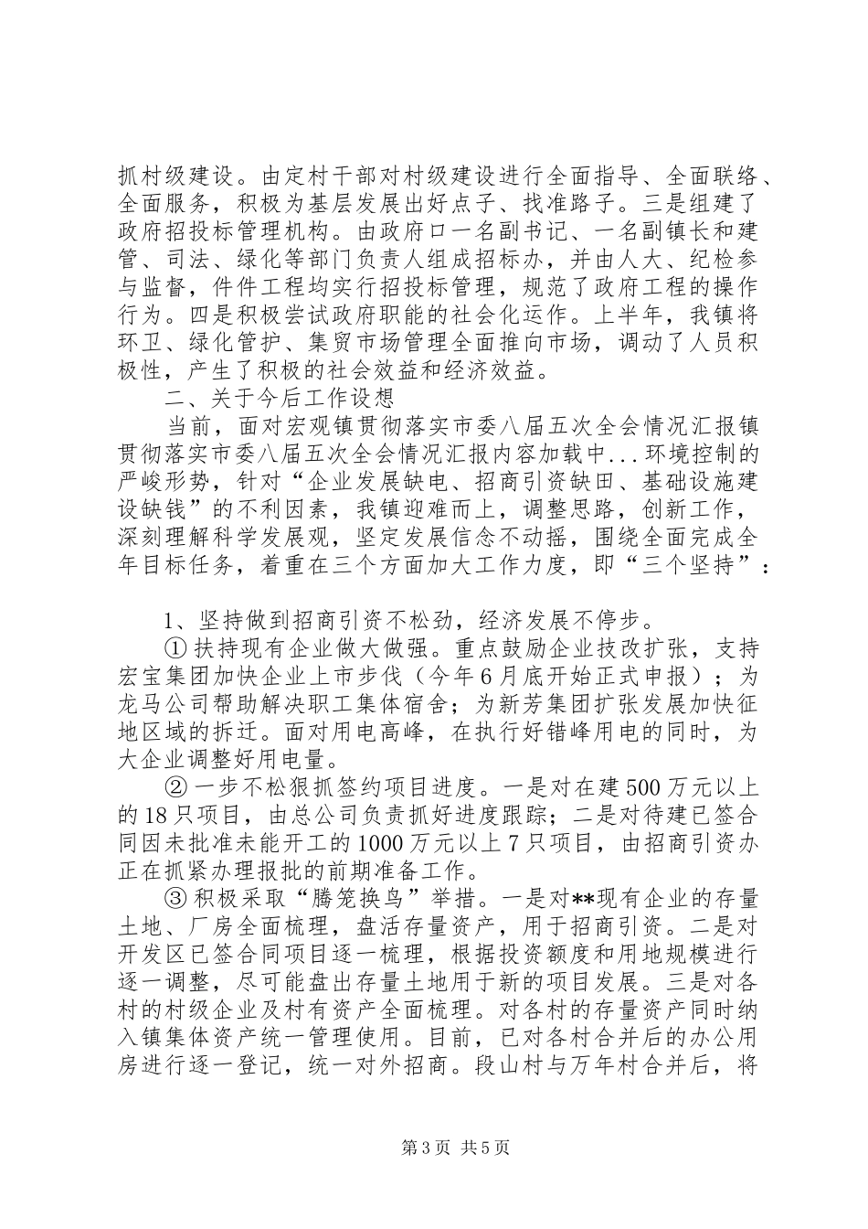 镇贯彻落实市委八届五次全会情况汇报 _第3页