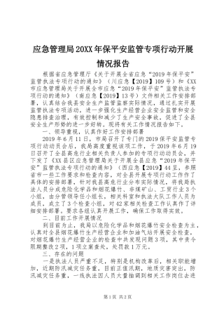 应急管理局20XX年保平安监管专项行动开展情况报告