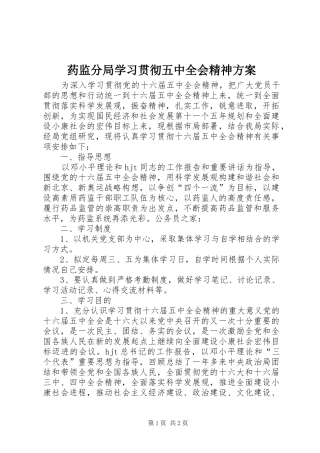 药监分局学习贯彻五中全会精神方案