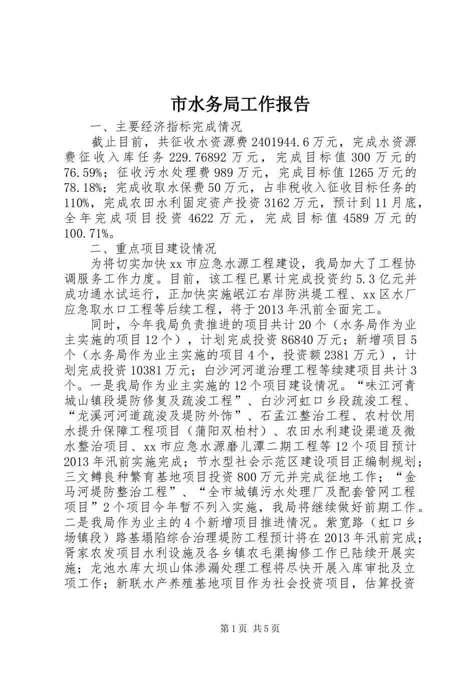 市水务局工作报告 _第1页