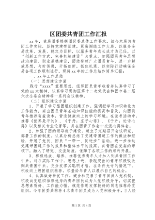 区团委共青团工作汇报 