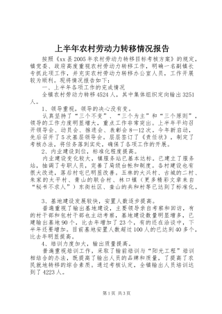 上半年农村劳动力转移情况报告 