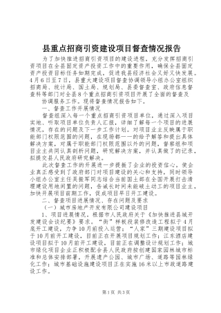 县重点招商引资建设项目督查情况报告 