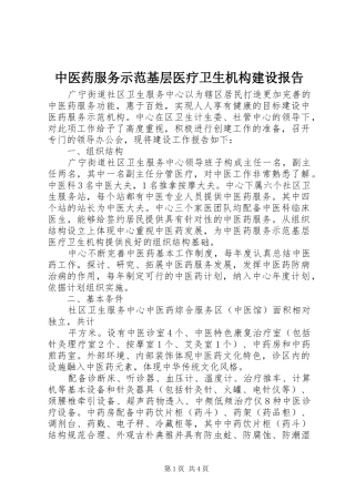 中医药服务示范基层医疗卫生机构建设报告 