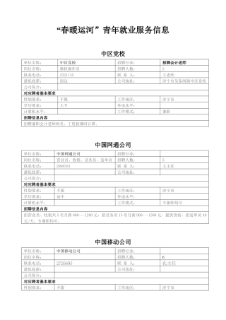 “春暖运河”青年就业服务信息