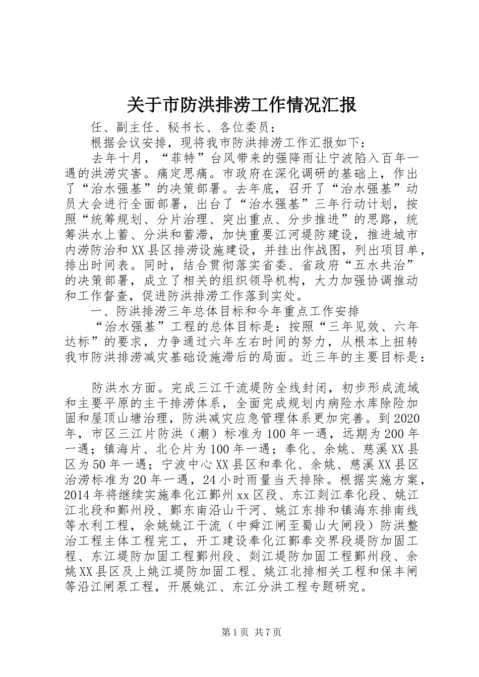 关于市防洪排涝工作情况汇报 _第1页
