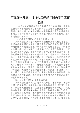 广泛深入开展大讨论扎实抓好“回头看”工作汇报 