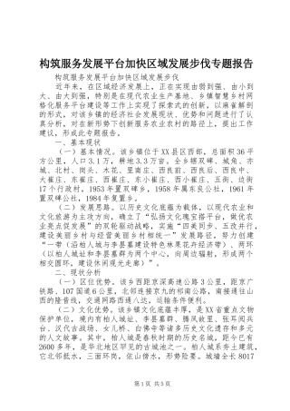 构筑服务发展平台加快区域发展步伐专题报告 