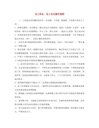 《安全操作规程》之电工班长、电工安全操作规程 