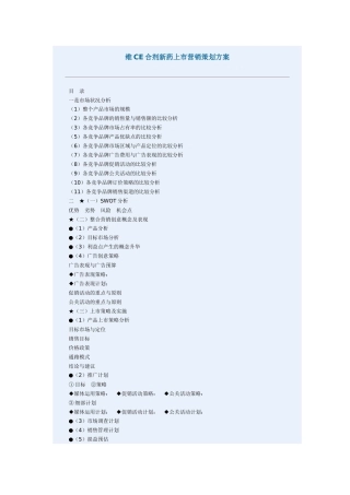 医疗行业维CE合剂新药上市营销策划方案