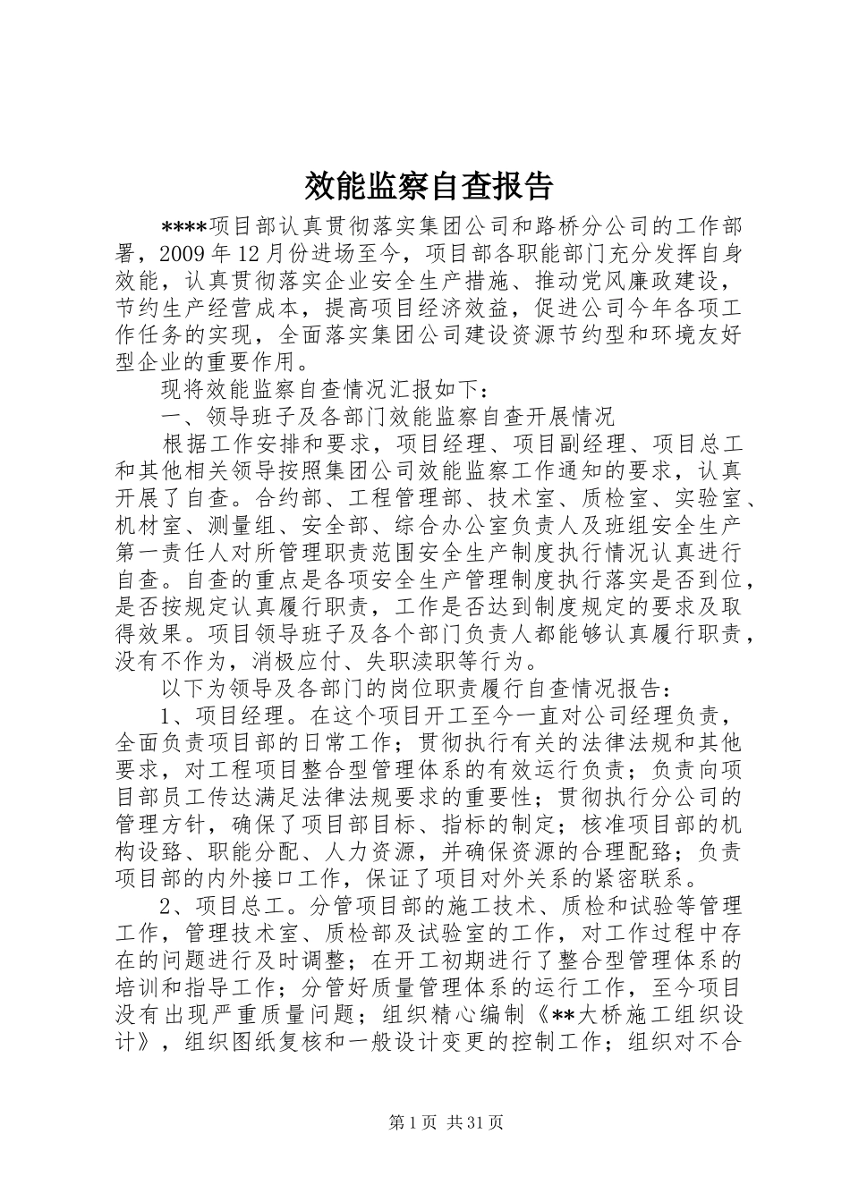 效能监察自查报告 _第1页