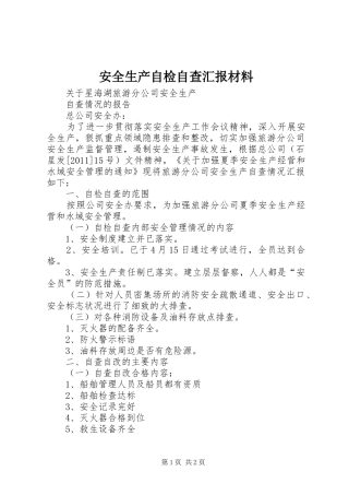 安全生产自检自查汇报材料 