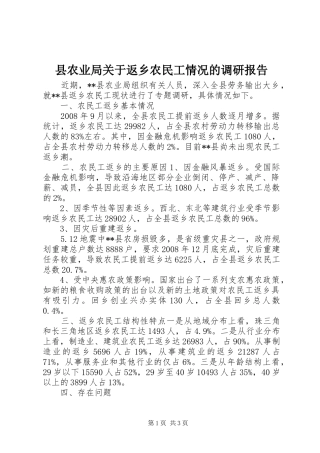 县农业局关于返乡农民工情况的调研报告 