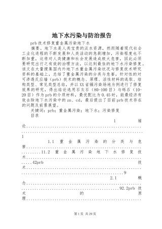 地下水污染与防治报告 