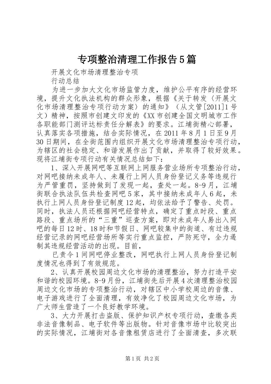 专项整治清理工作报告5篇 _第1页