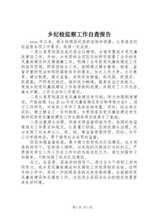 乡纪检监察工作自查报告 